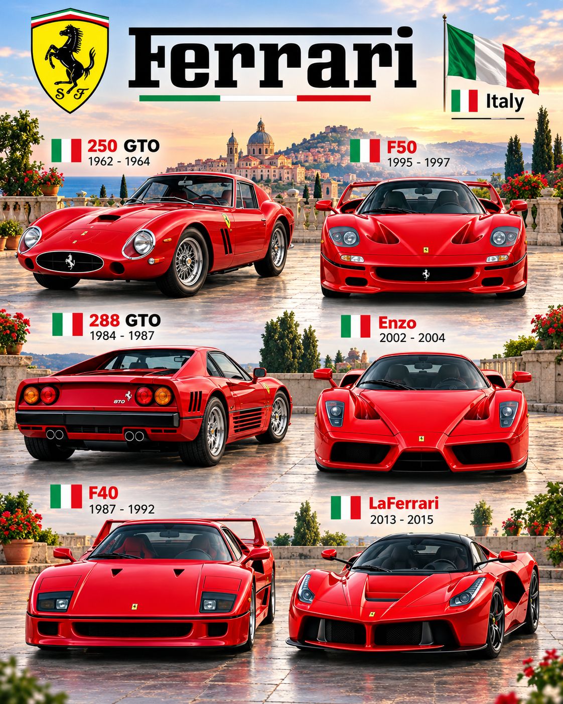 A legendary Ferrari journey through the decades — from the iconic