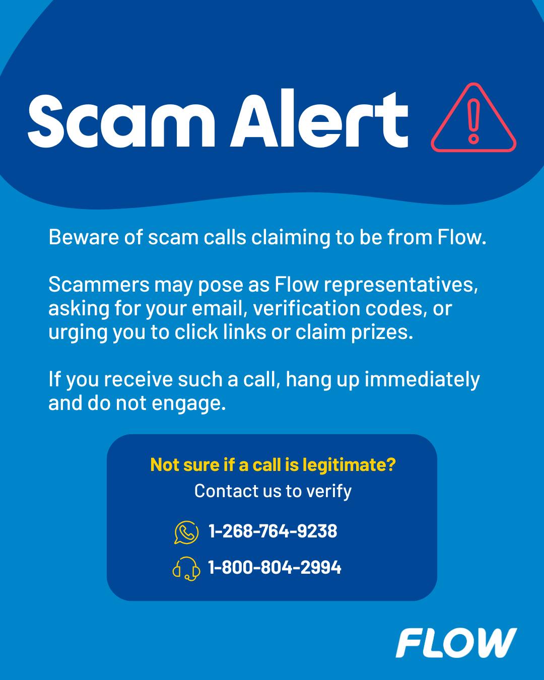 Flow - We are aware that fraudulent calls are being made... | Facebook