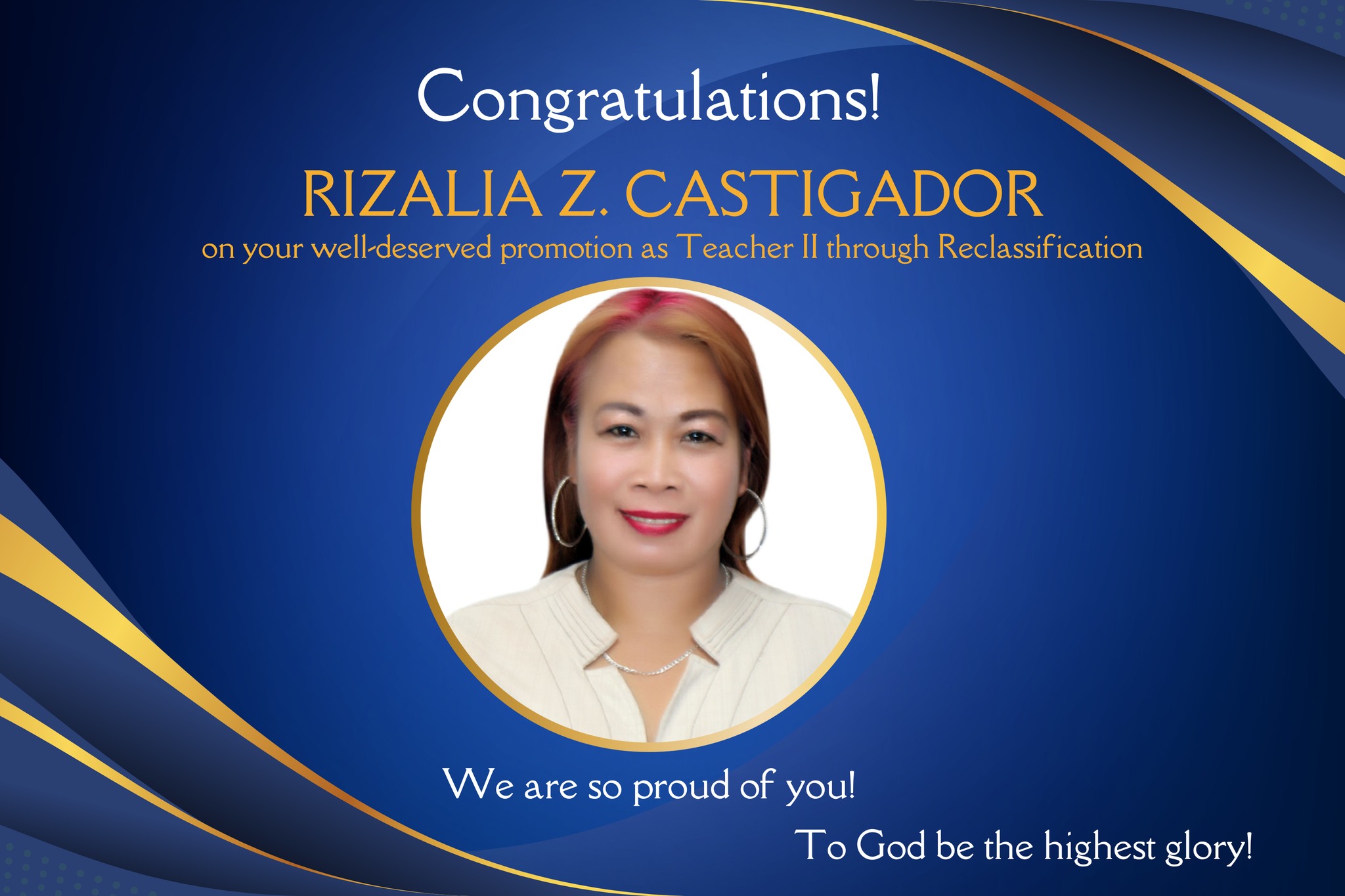 DepEd - Congratulations to Ma'am Rizalia Z. Castigador on her well ...