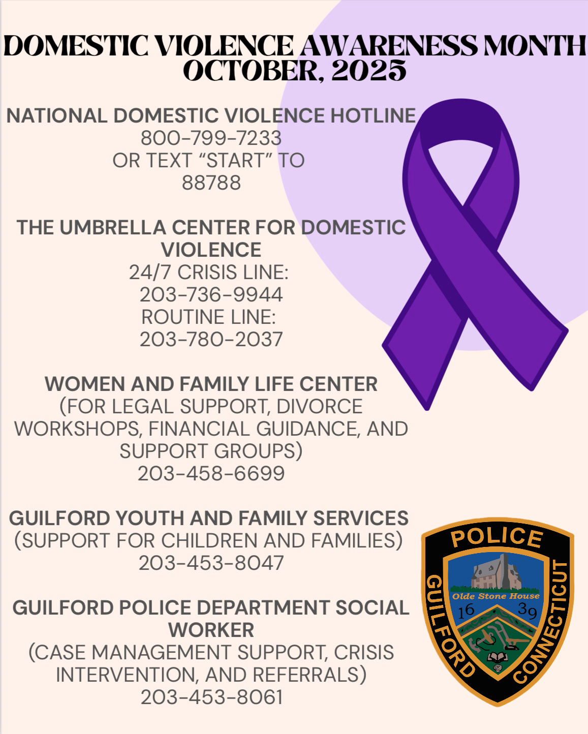 Guilford - October is Domestic Violence Awareness Month, a time when ...