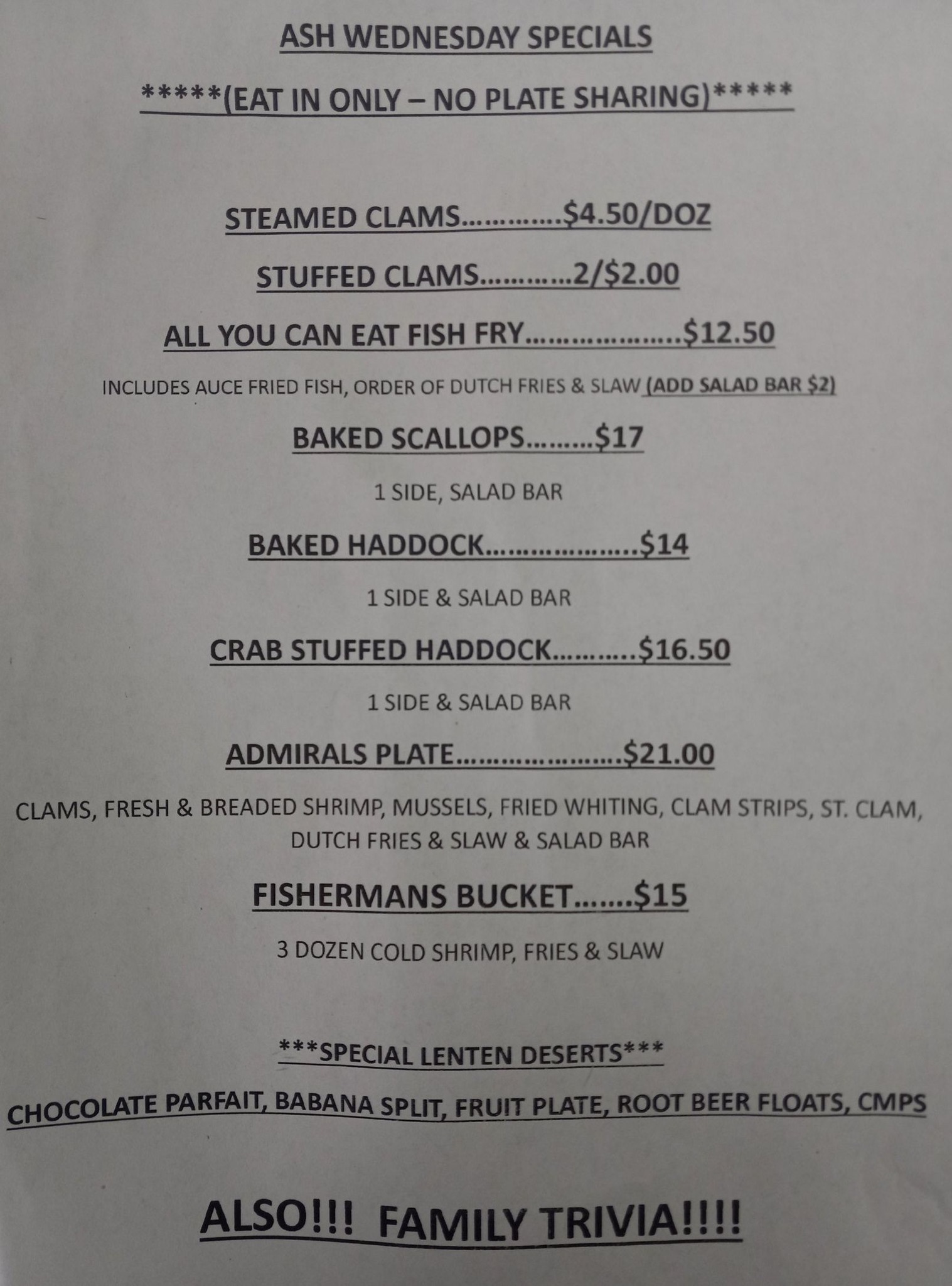 The Kempton Kitchen - Ash Wednesday Specials!! ALL YOU CAN EAT FISH FRY ...