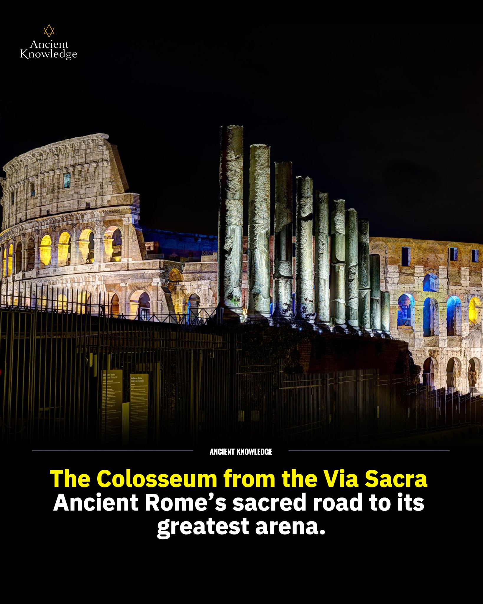 Ancient - Seen from the Via Sacra, the Colosseum rises beyond the ...