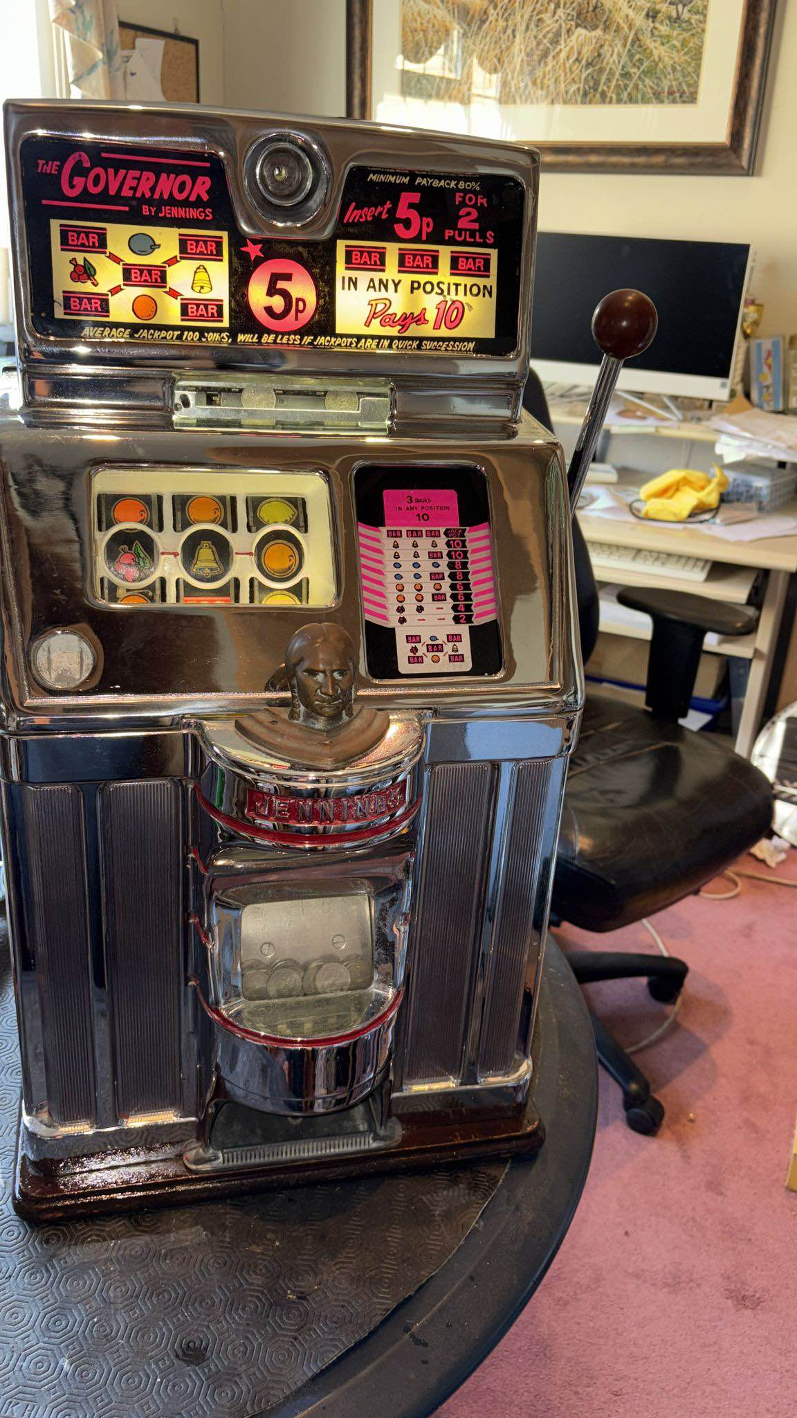 Vintage Jennings Governor Indian Head One Arm Bandit Slot Machine Penny ...