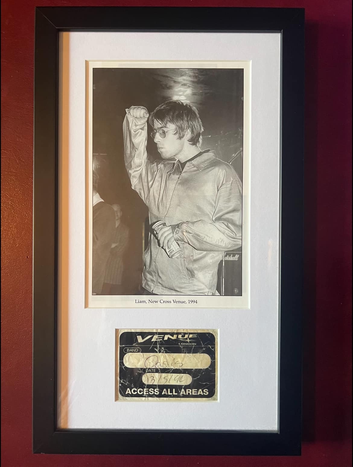 Oasis 1994 New Cross London gig pass and Liam photo