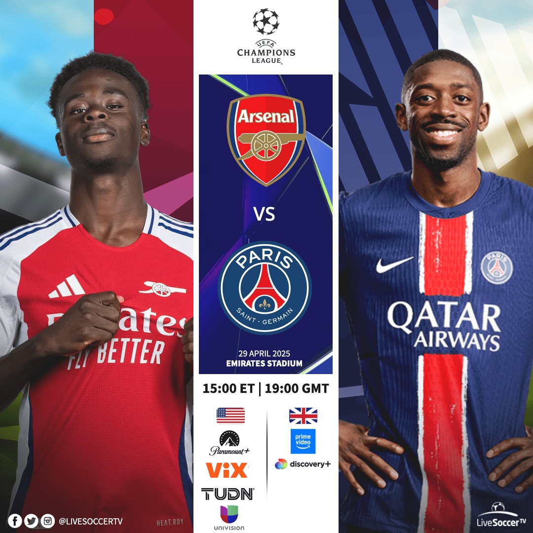 LiveSoccerTV.com - Arsenal face PSG today in the first leg of their ...