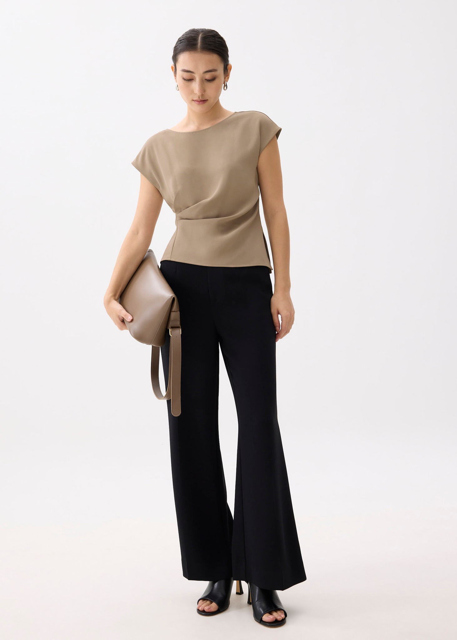 Love, - Rhea Boat Neck Drape Blouse Available in Black, Clay, and 