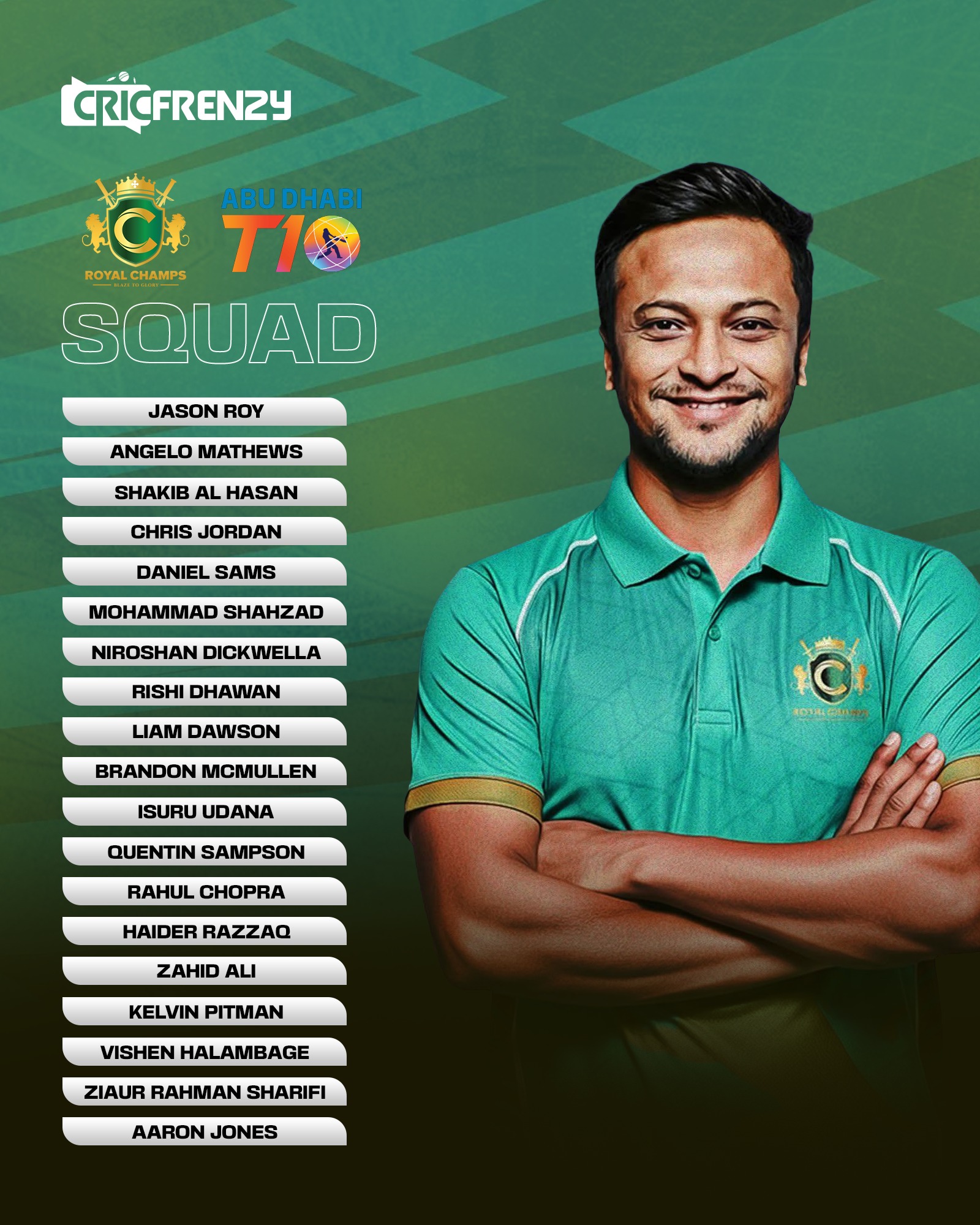 Cricfrenzy.com - আবুধাবি টি-টেন লিগে সাকিবের দলের পূর্ণাঙ্গ স্কোয়াড # ...