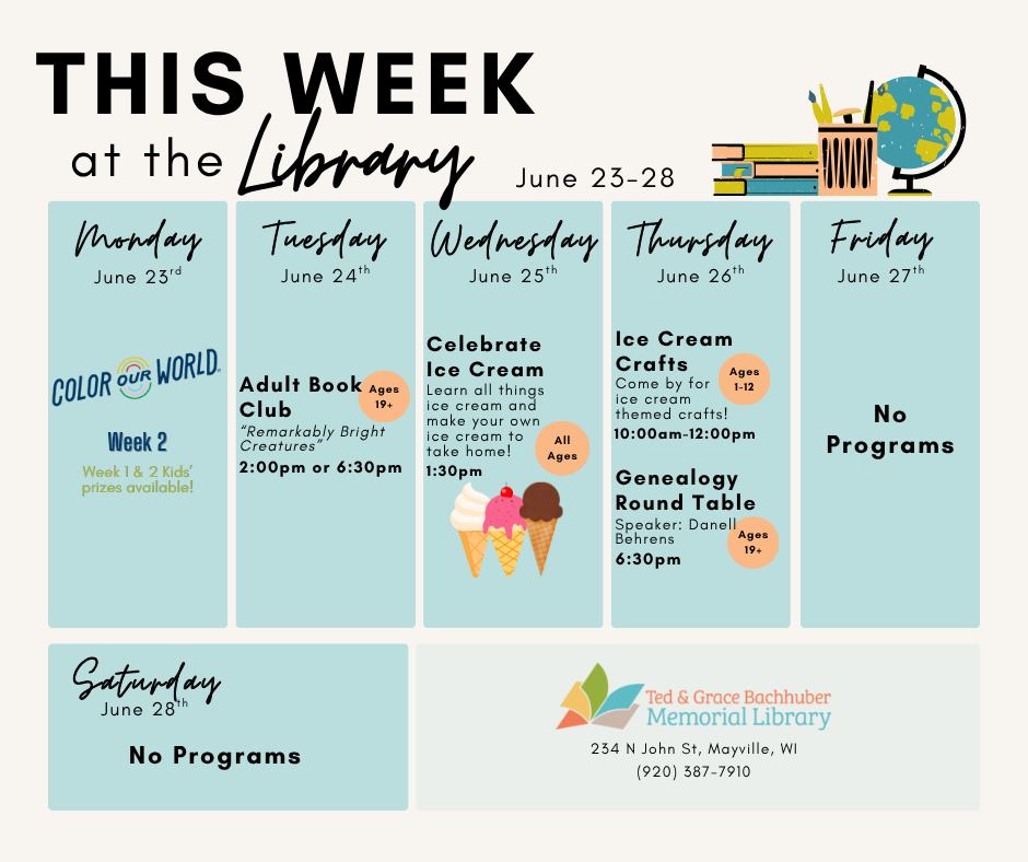 Ted - 📚🍦 𝗧𝗵𝗶𝘀 𝗪𝗲𝗲𝗸 𝗮𝘁 𝘁𝗵𝗲 𝗟𝗶𝗯𝗿𝗮𝗿𝘆 | 𝗝𝘂𝗻𝗲 𝟮𝟯–𝟮𝟴 🍦📚 ☀️ 𝗪𝗲𝗲𝗸 𝟮 of our ...