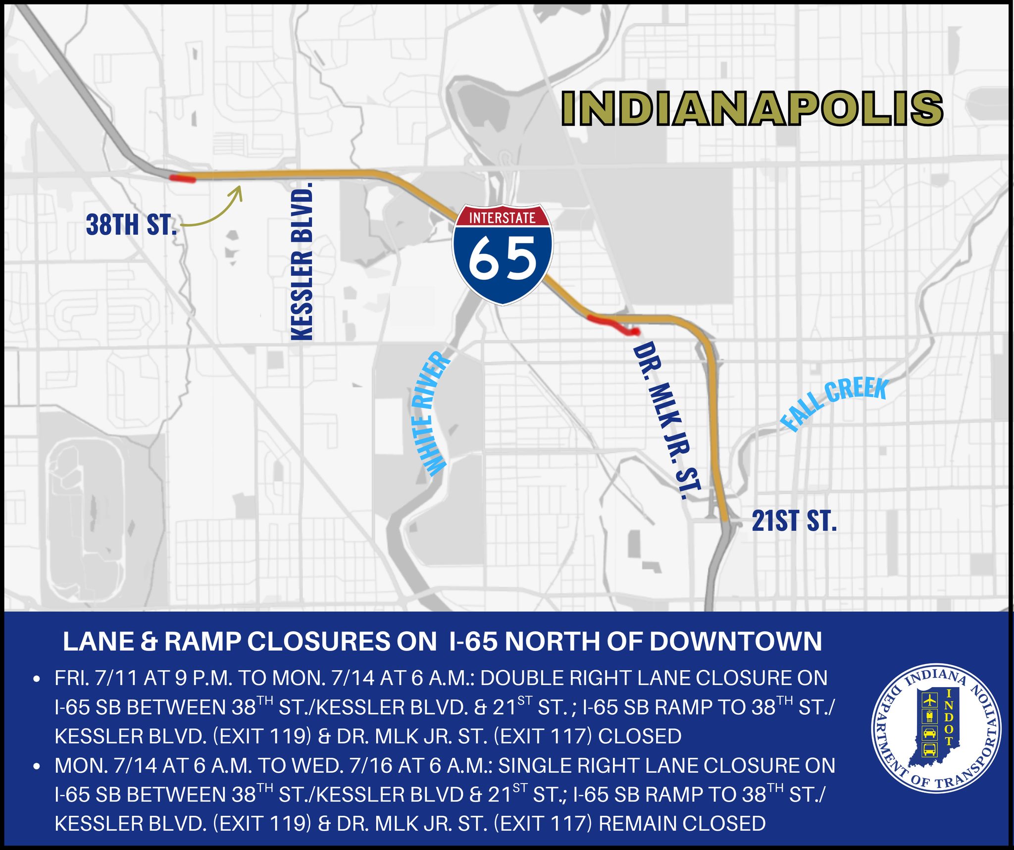 INDOT - 7/10 UPDATE: Lane and ramp closures on I-65 SB, north of ...