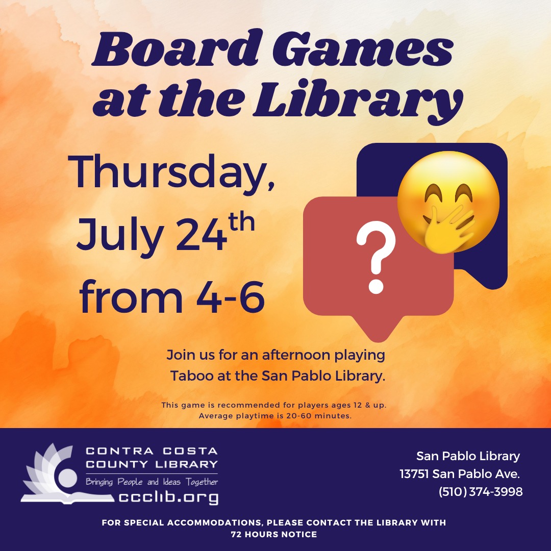 San - Board Games at the Library: Taboo Thursday, July 24th from 4-6pm ...