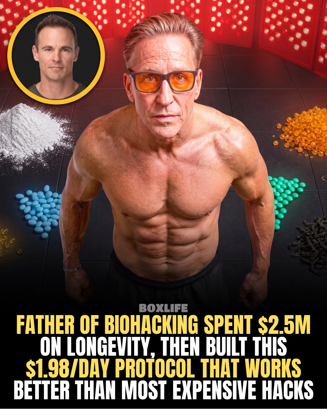 Dave Asprey, known as the father of biohacking, spent millions but distilled his anti-aging stack into a $2-a-day protocol. His regimen includes omega-3s, GlyNAC for boosting glutathione, magnesium glycinate for sleep, creatine
