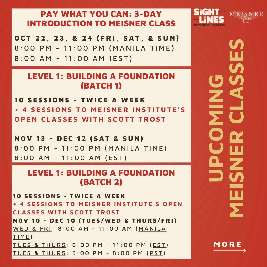 🎭 UPCOMING MEISNER CLASSES 🎭... - Sightlines Actors' Space | Facebook