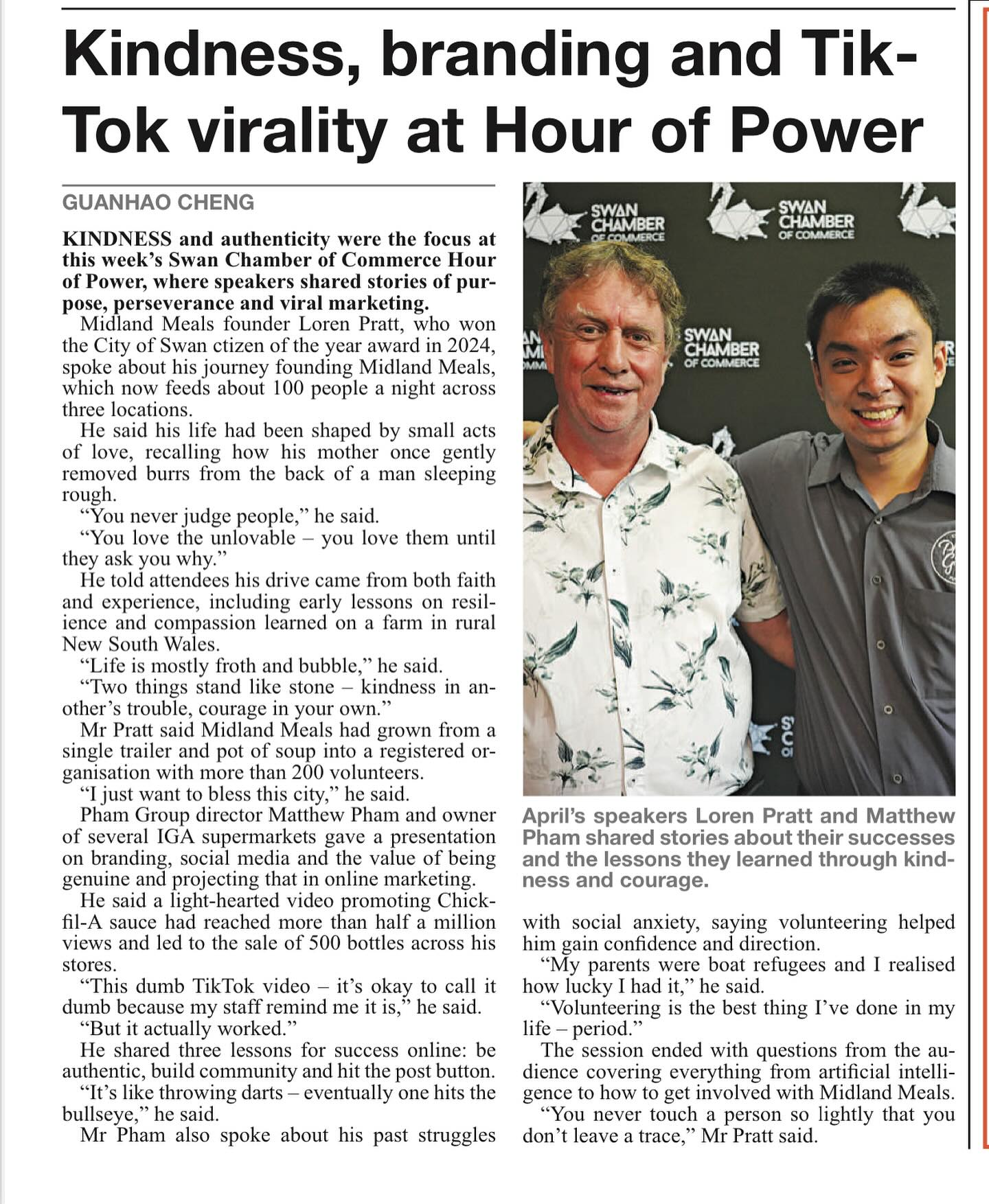 Swan - Thank you Echo Newspaper for the follow-up story of April’s Hour ...
