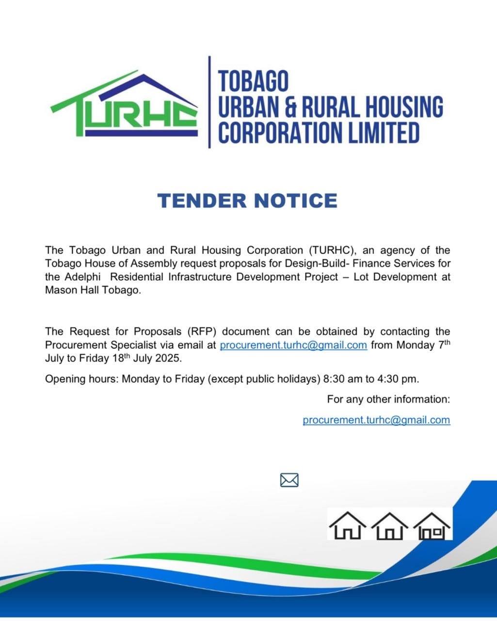 📢 𝐓𝐞𝐧𝐝𝐞𝐫 𝐍𝐨𝐭𝐢𝐜𝐞 The Tobago Urban and Rural Housing Corporation (TURHC ...
