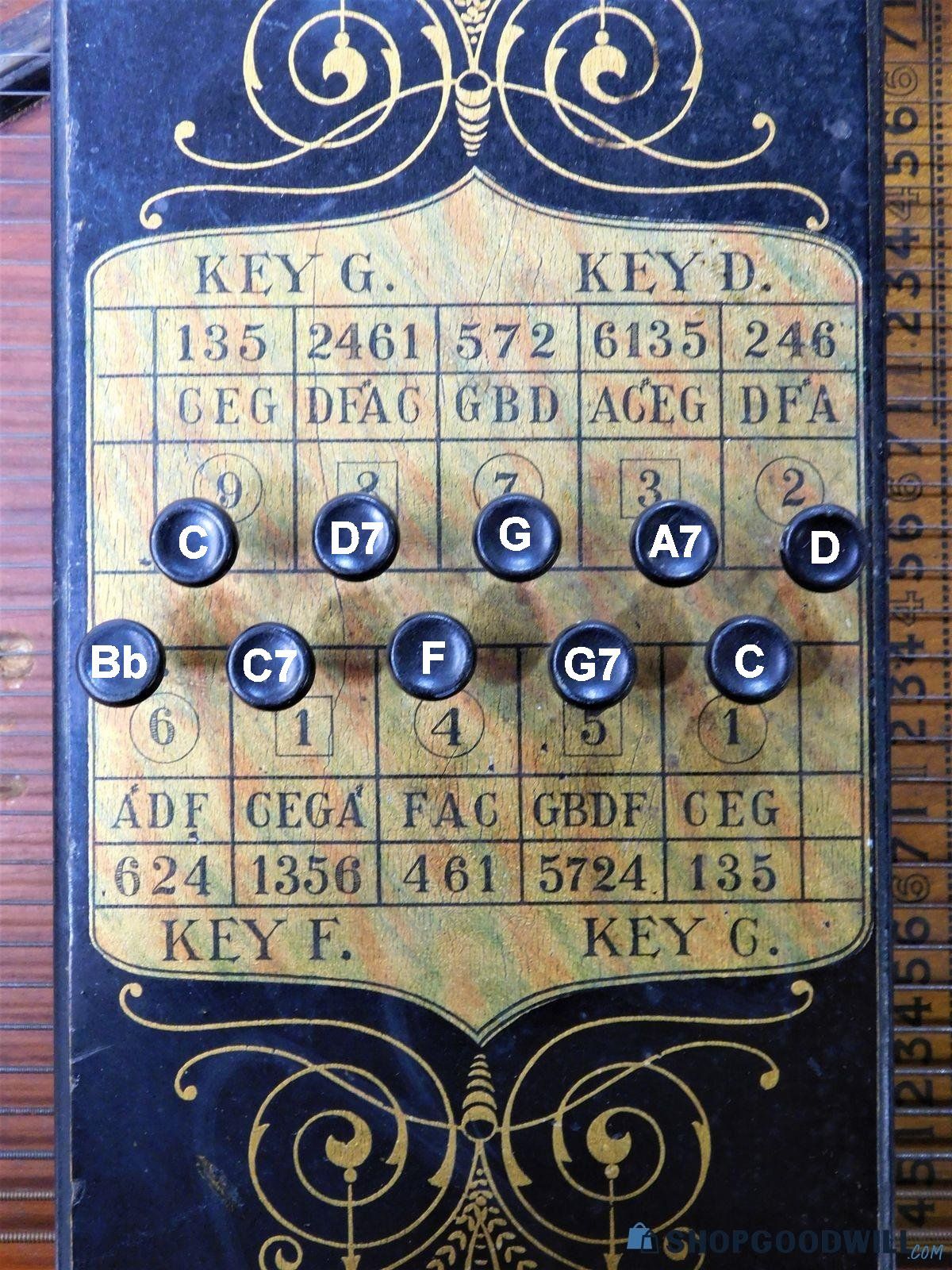 What is the cord bar layout for a 1970s vintage autoharp with a