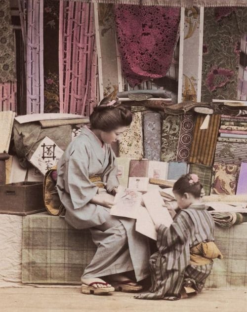 Fruit store. Photo by E.G. Stillman. Japan, around 1890