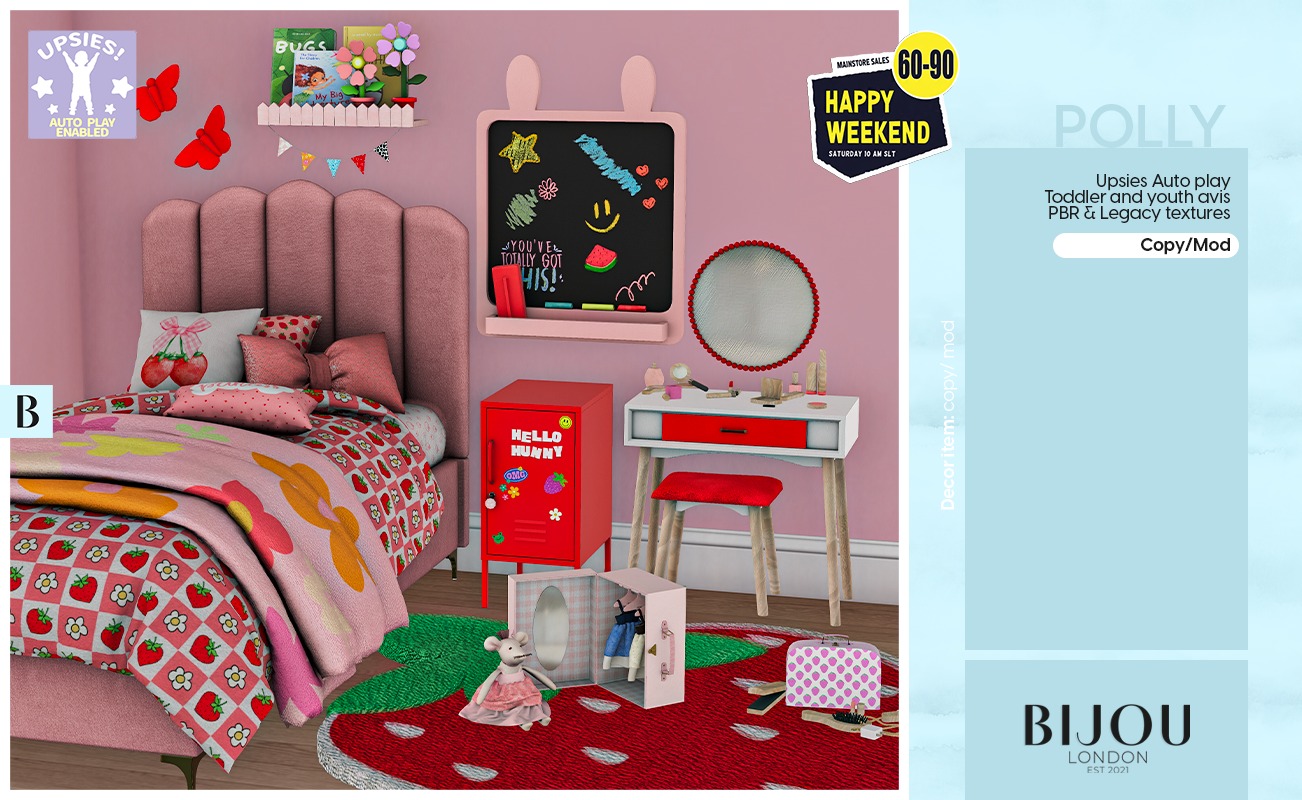 60-90L Happy Weekend sale | BIJOU :: Polly Bedroom Set for Happy ...