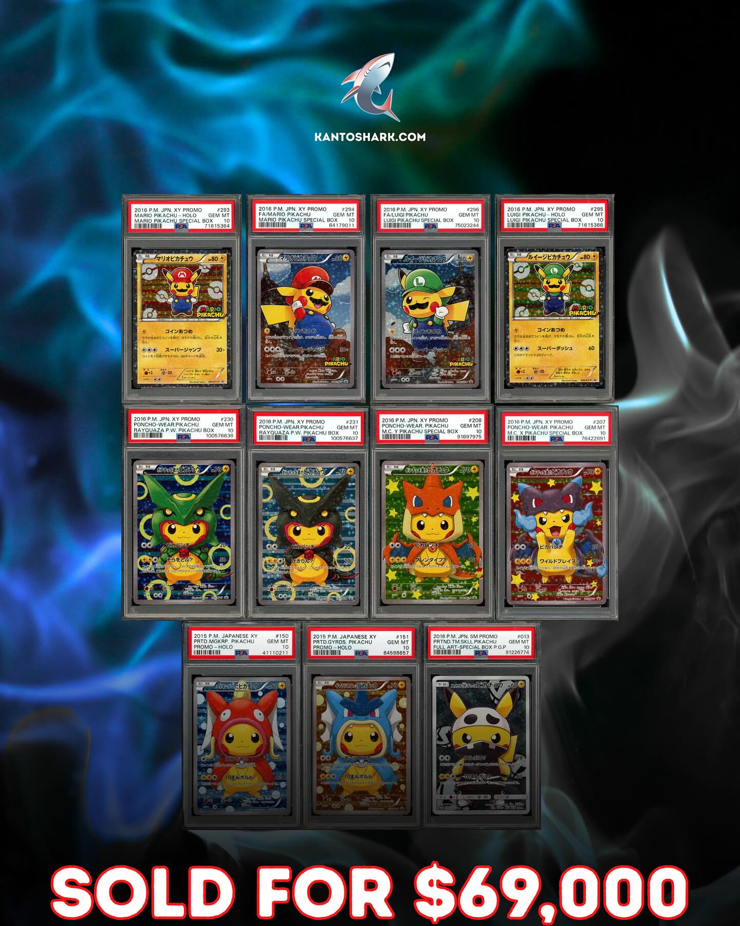 The fourth and final Complete Poncho Pikachu PSA 10 Set sold for 