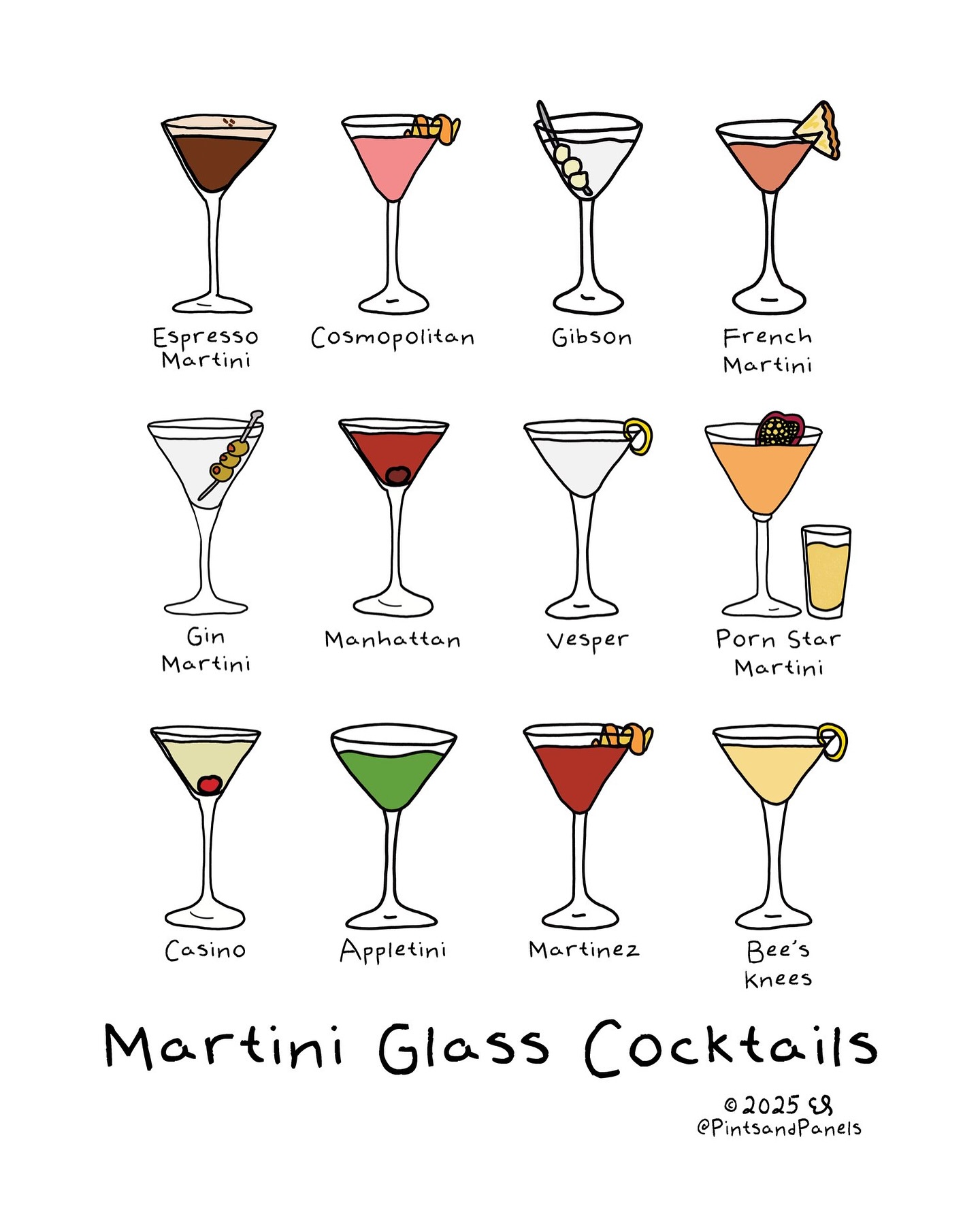 Martini glass cocktails served without ice