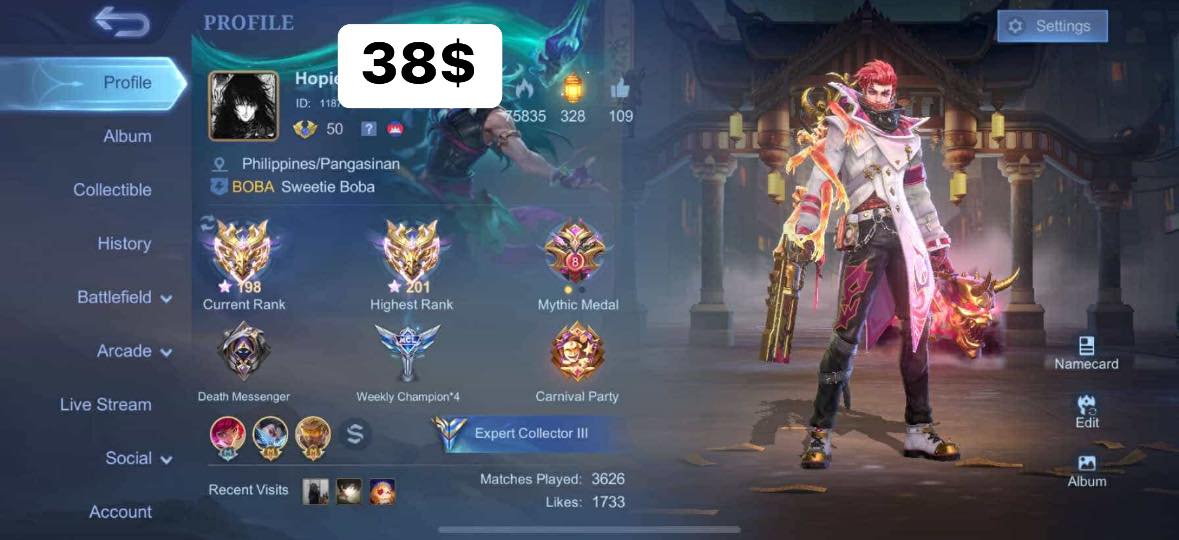 លក់ Account MLBB Hero xxx Skin xxx   តំលៃ 38  