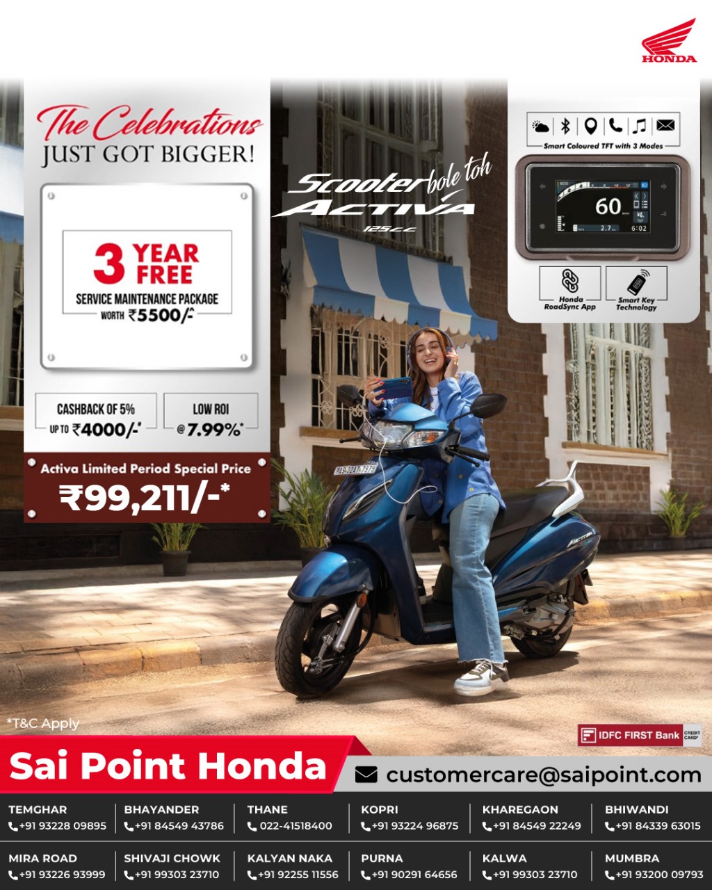 Grab your Honda Activa 125cc today at just ₹99,211 and unlock 3