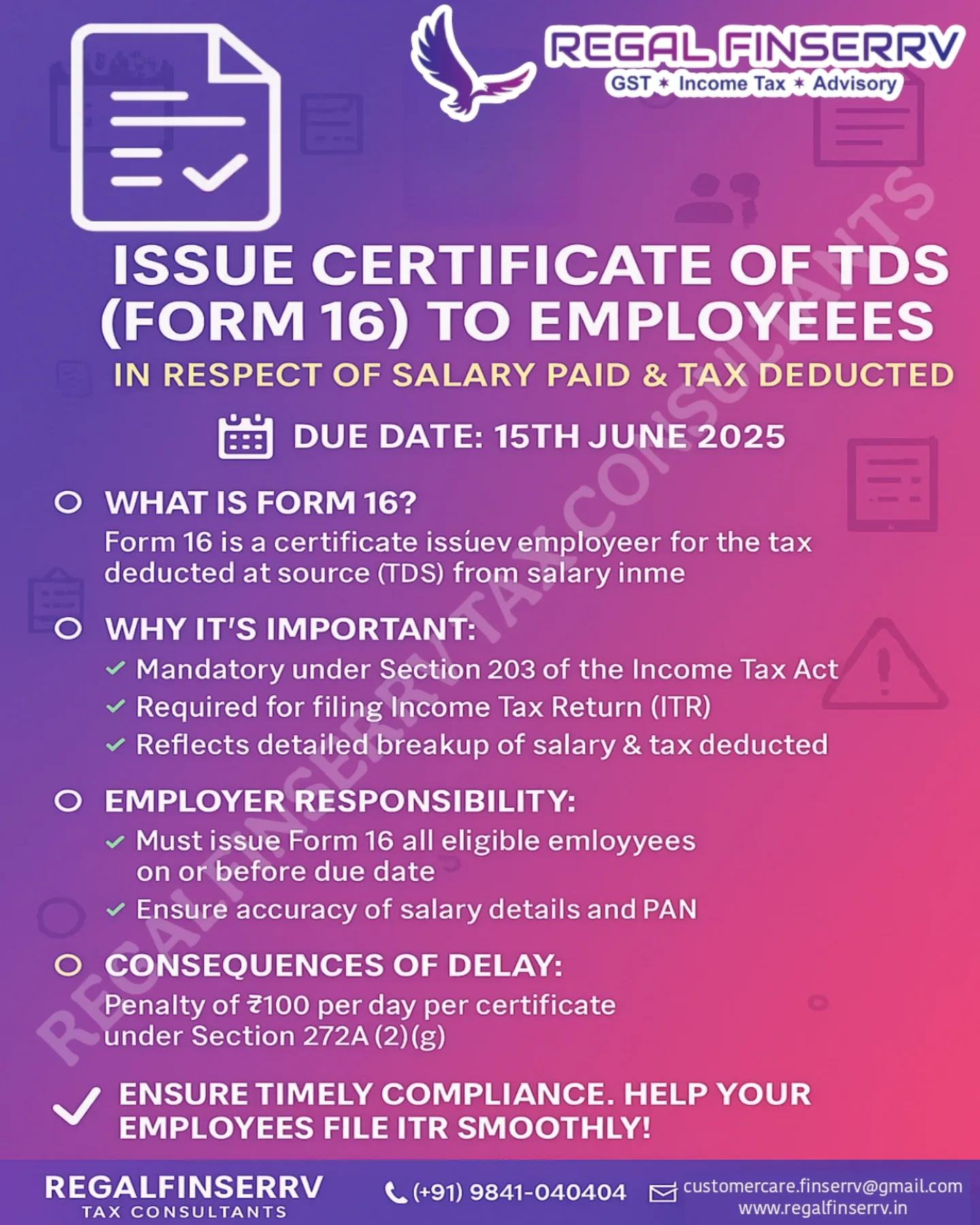 RegalFinserrv - ⚠️ISSUE CERTIFICATE OF TDS (FORM 16) TO EMPLOYEEES IN ...