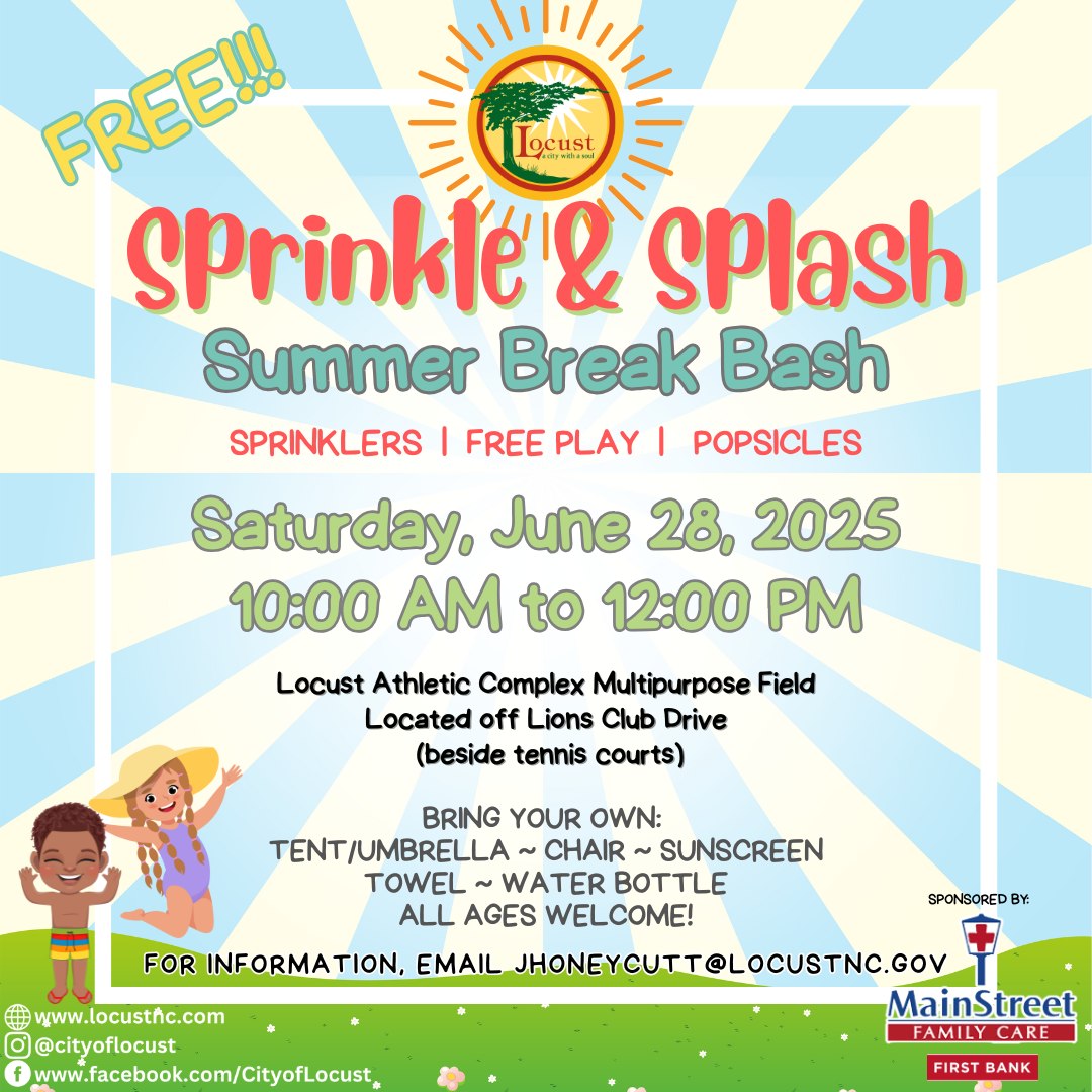 City Of Locust - ☀️💧 Sprinkle & Splash is BACK! 💧☀️ We’re... | Facebook