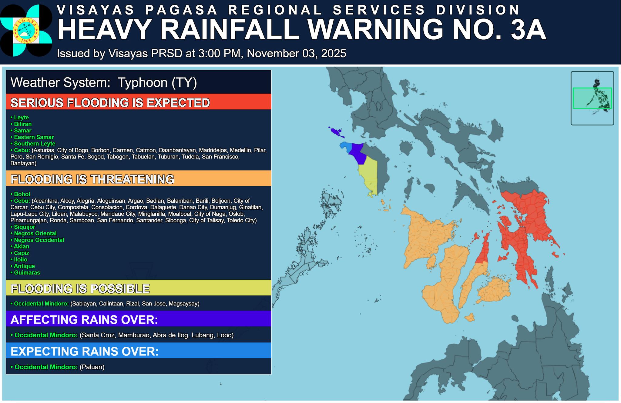 Heavy Rainfall Warning No. 3... - PAGASA Visayas PRSD | Facebook