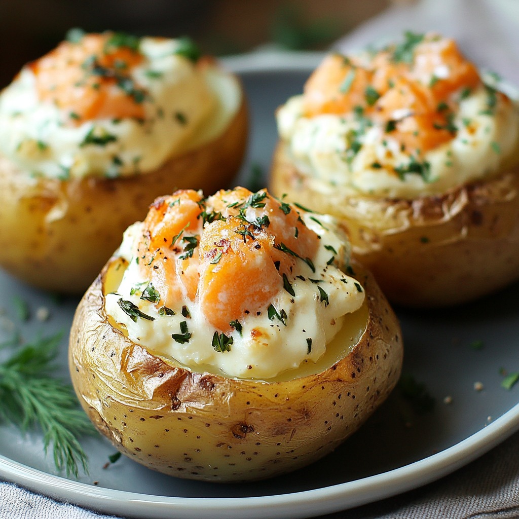 Recette - Pommes de terre farcies au saumon et à la crème Ingrédients ...