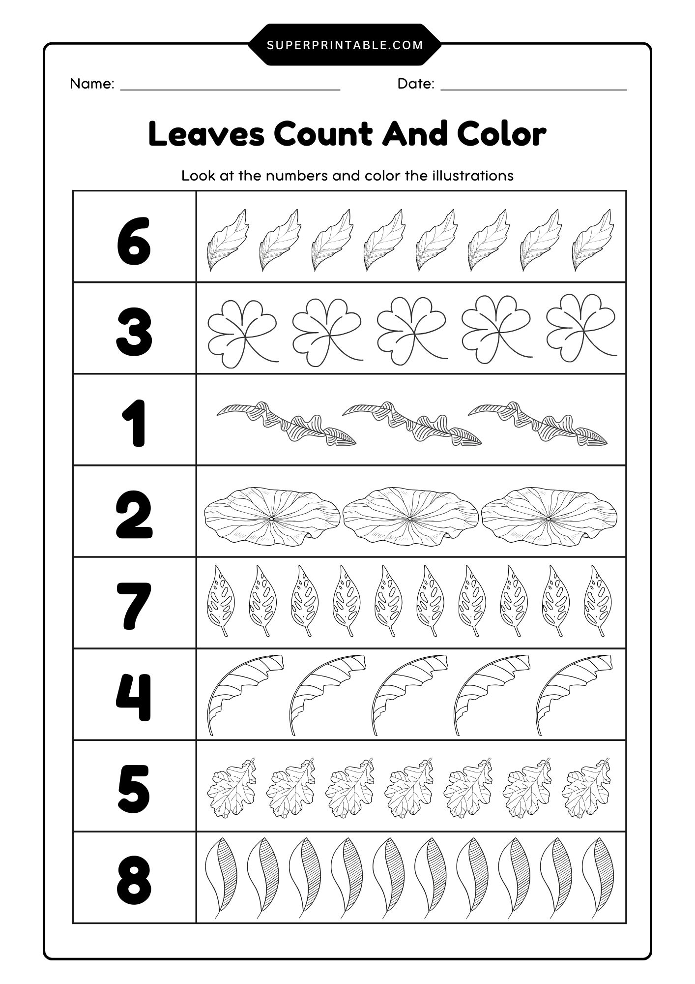 SuperPrintable - Leaves Count & Color Activity Coloring... | Facebook