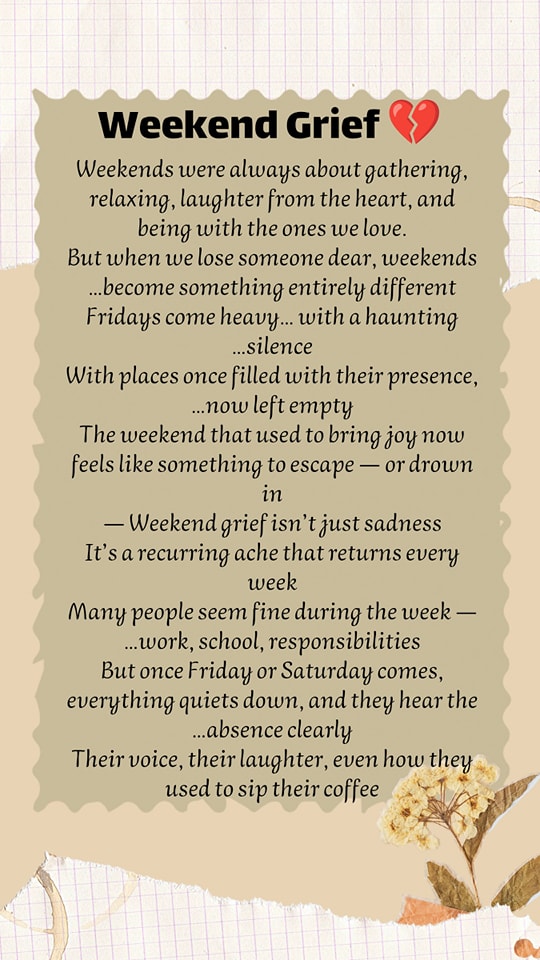 Missing - If you're feeling weekend grief: Know that you’re not alone ...