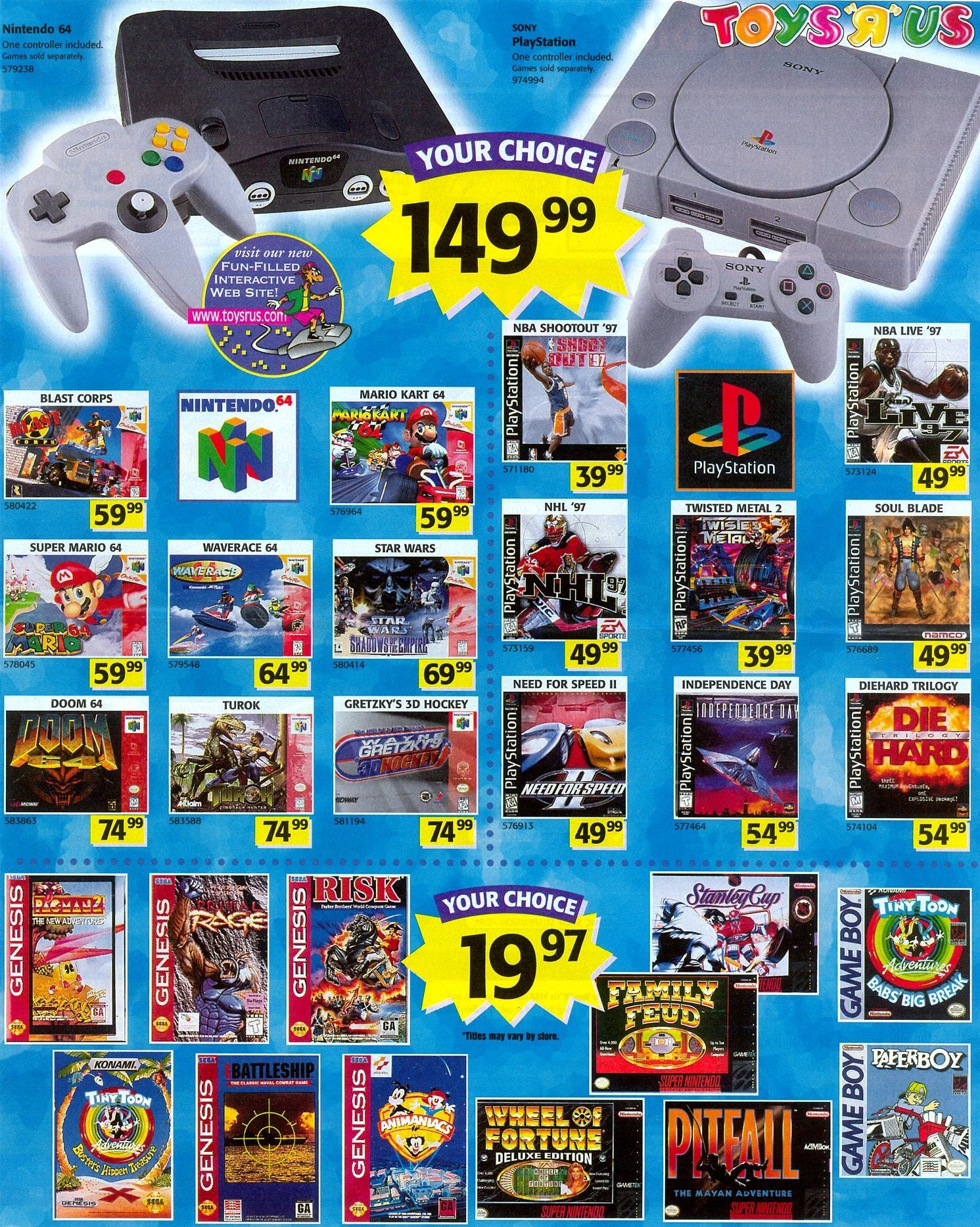 Toys R Us ads from 1997-1998. poWer PlayStation System with Dual
