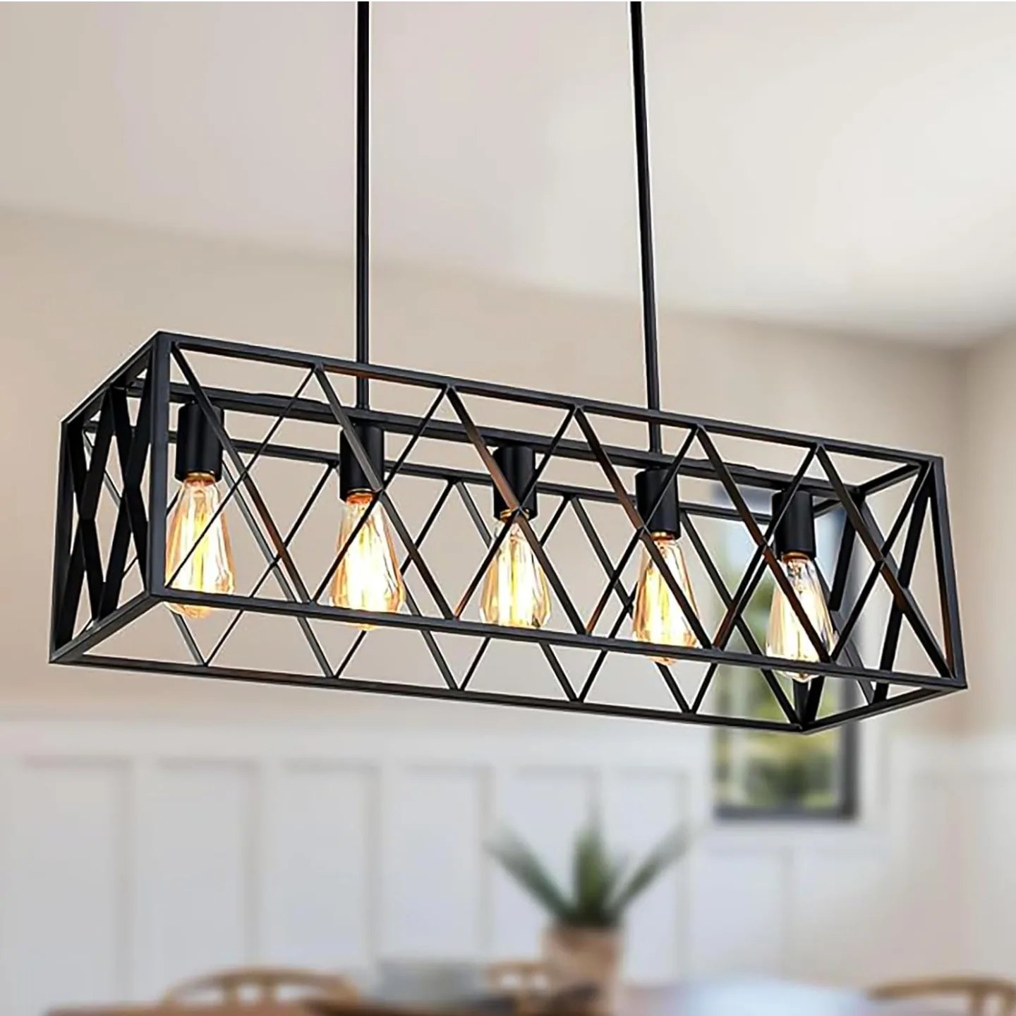 3-Light Black Pendant Chandelier – Farmhouse Ceiling Light For Kitchen Island, Dining Room