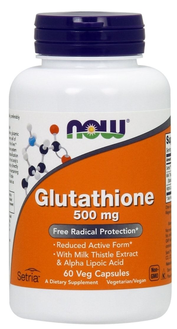 Now Foods, Glutathione, 500 mg, 60 Veg Capsules. Description : Free Radical Protection Reduced Active Form With Milk Thistle Extract & Alpha Lipoic Acid Setria A Dietary Supplement Vegetarian/Vegan Non-GMO Kosher Amino