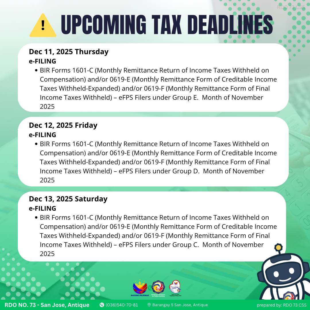 BIR - ⚠️ Upcoming Tax Deadlines Dec 11, 2025 Thursday e-FILING BIR ...
