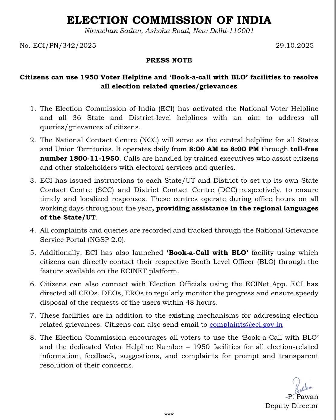Chief - Citizens can use 1950 Voter Helpline and ‘Book-a-call with BLO ...