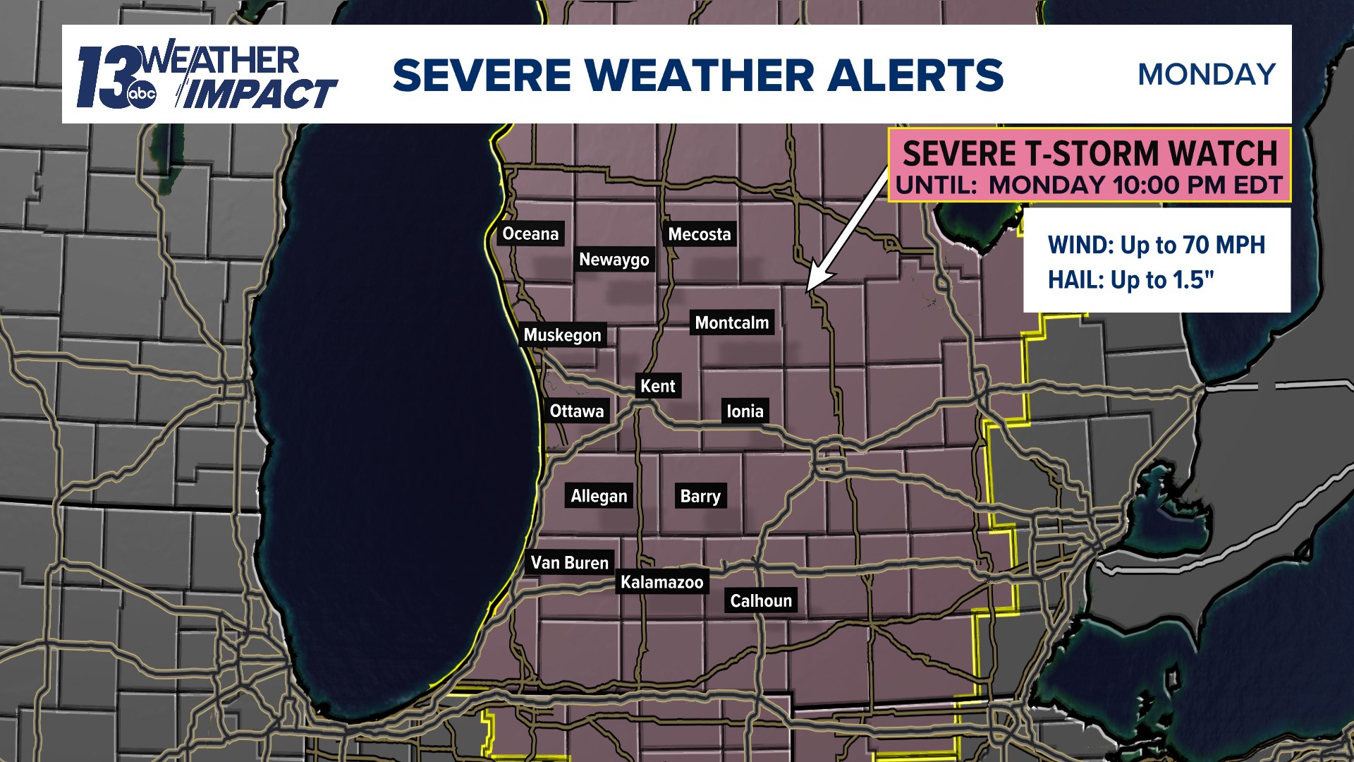 13 - A Severe Thunderstorm Watch has been issued across much of the ...