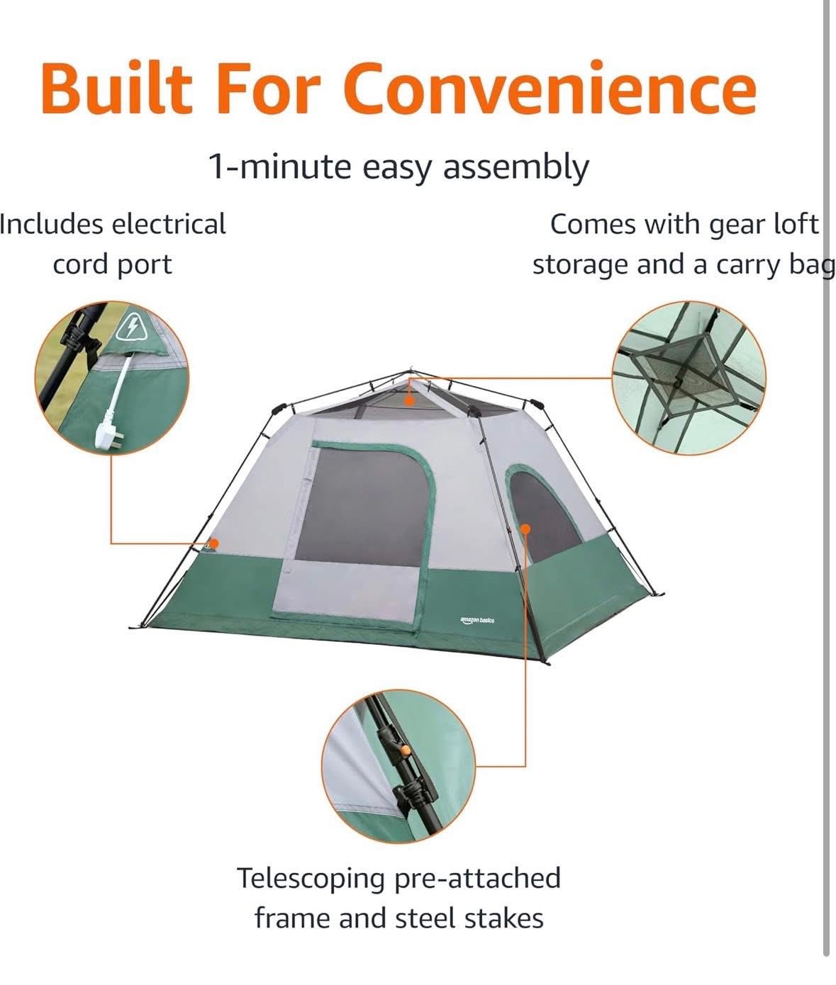 amazon basics tent $40- 6-Person Instant Camping with Rainfly, Weather-Resistant, Quick Setup, Green ⭐️7 Available ⭐️ Lumaland Doppelschlafsack 2-Personen Schlafsack Style_MIPS Model:Astroshield Plus (Aluminum Poles)