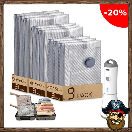 Die besten Schnäppchen, Preisfehler, Angebote: https://piratedeals.de/ Vacbird Vakuumbeutel für Kleidung mit Kabelloser Vakuumpumpe, 9 Stück (3x 40x50cm, 3x 40x60cm, 3x 50x60cm), Wiederverwendbare Vak