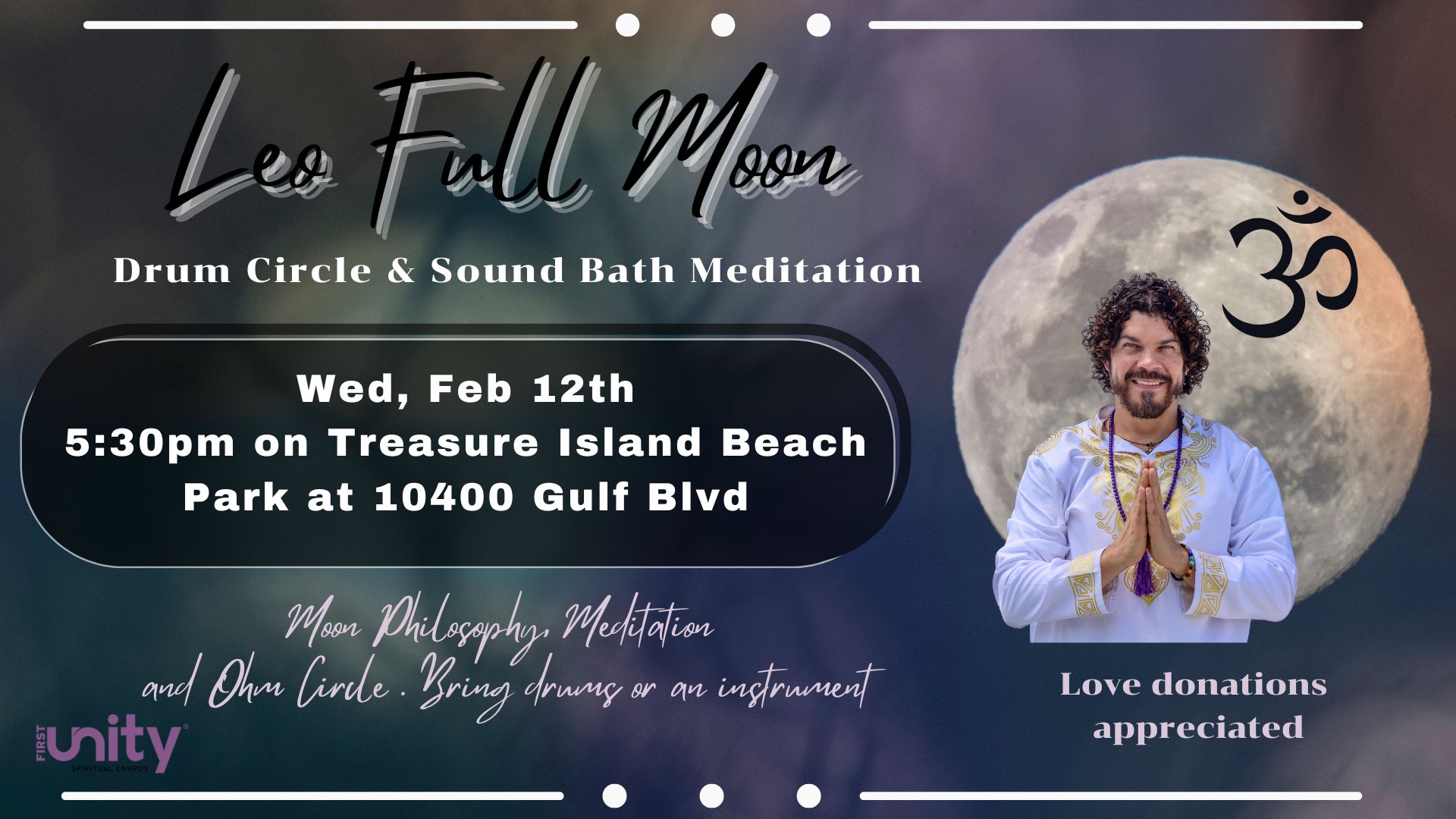 Leo Full Moon Drum Circle and Sound Bath Meditation