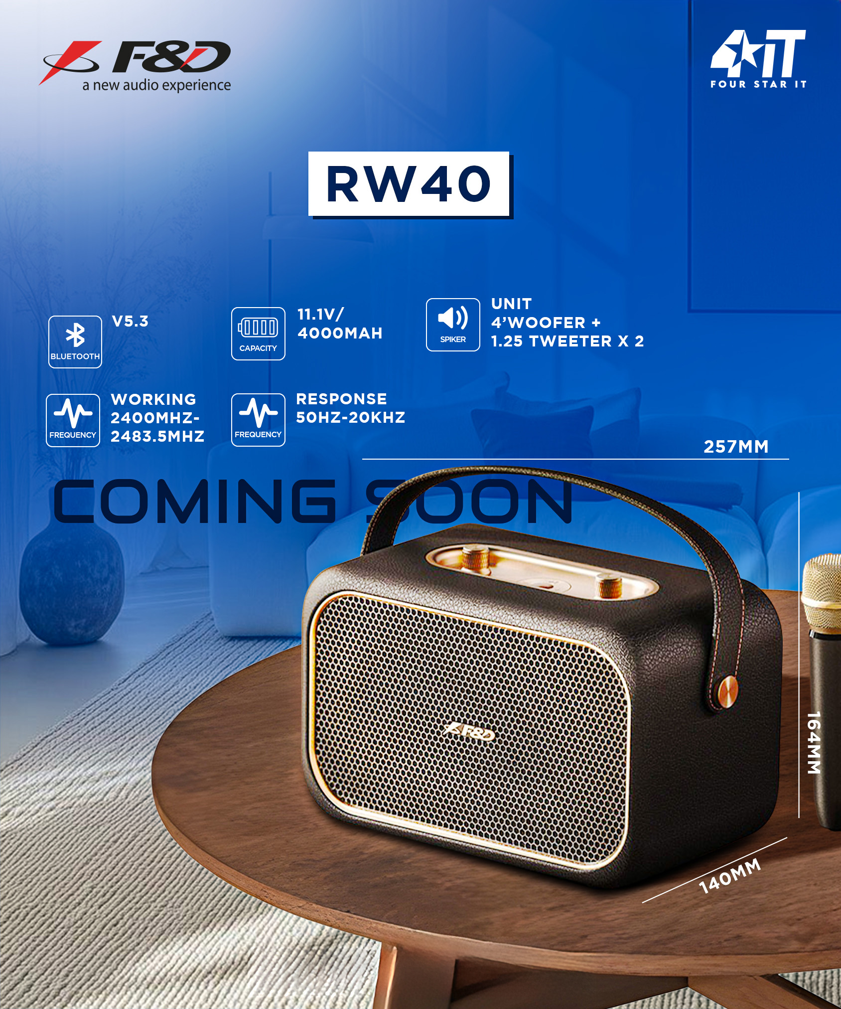 FOUR - 🎶 F&D RW40 Bluetooth Speaker 🎶 A perfect blend of vintage design ...