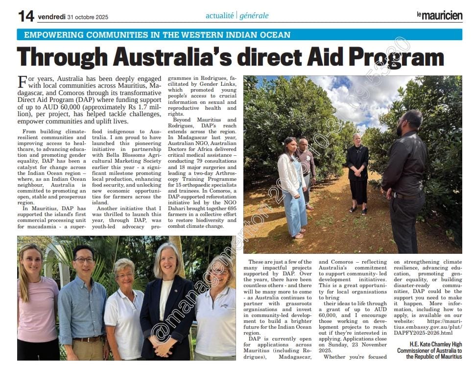 🇦🇺 Direct Aid... - Australian High Commission in Mauritius | Facebook