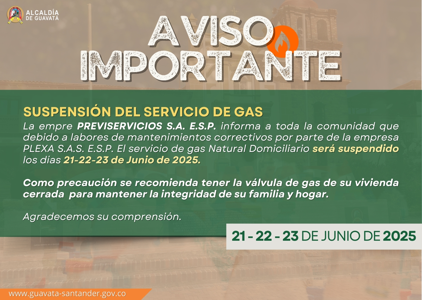 Alcaldía - ⚠️ Suspensión del Servicio de Gas ⚠️ La empre PREVISERVICIOS S.A. E.S.P. informa a ...