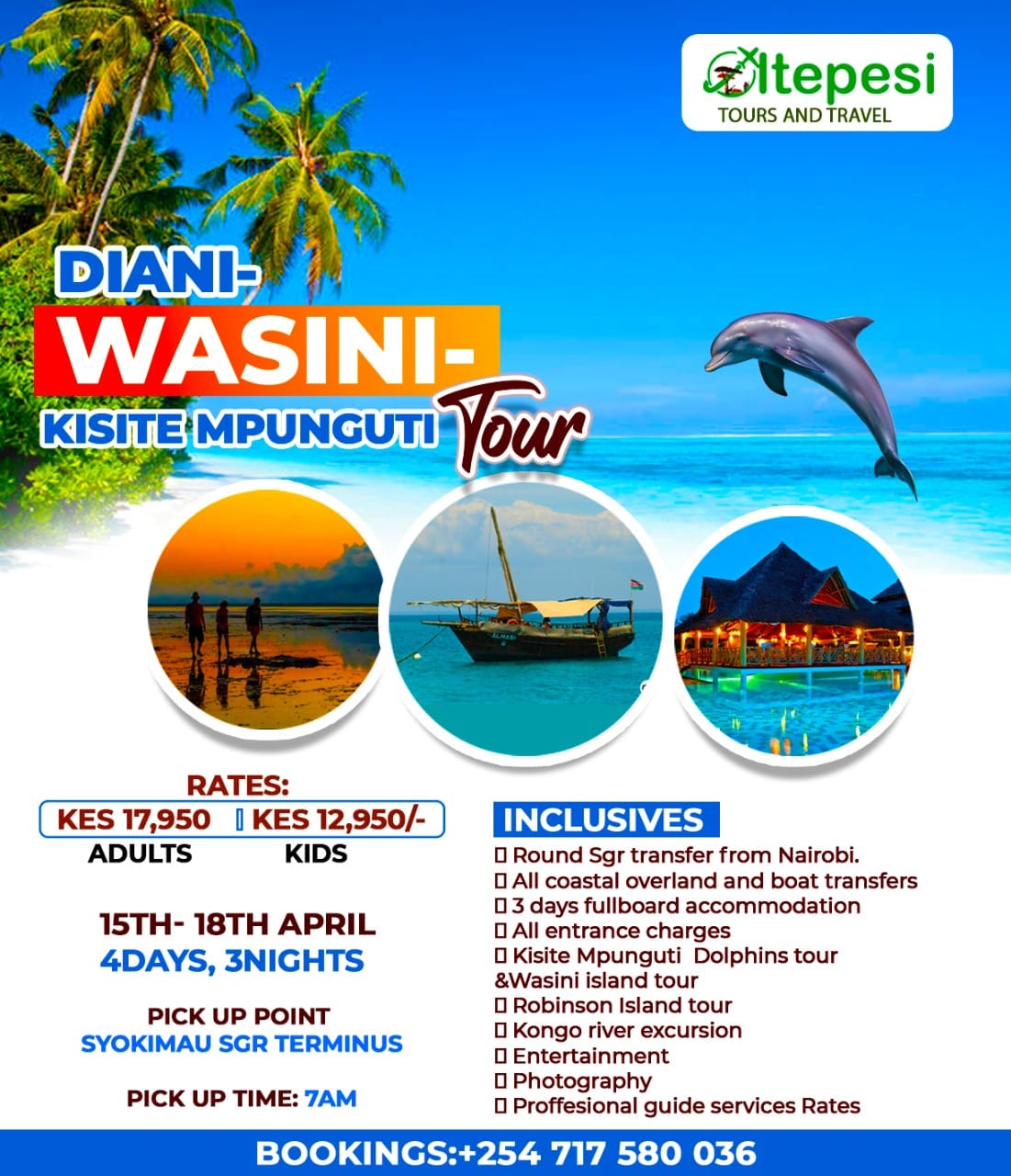 Oltepesi Tours Travel and Events - 4 days 3 Nights Easter in Diani ...