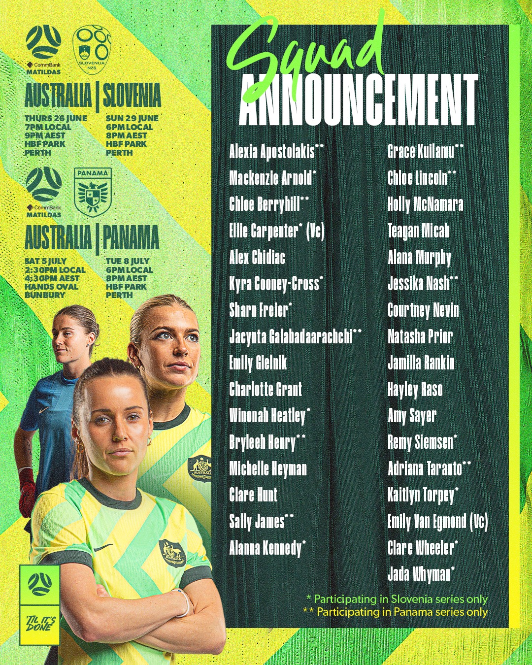 Matildas - Introducing our 33-player squad to take on Slovenia & Panama ...