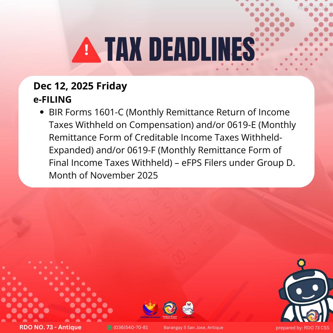 BIR - ⚠️ Today's Tax Deadline Dec 12, 2025 Friday e-FILING BIR Forms ...