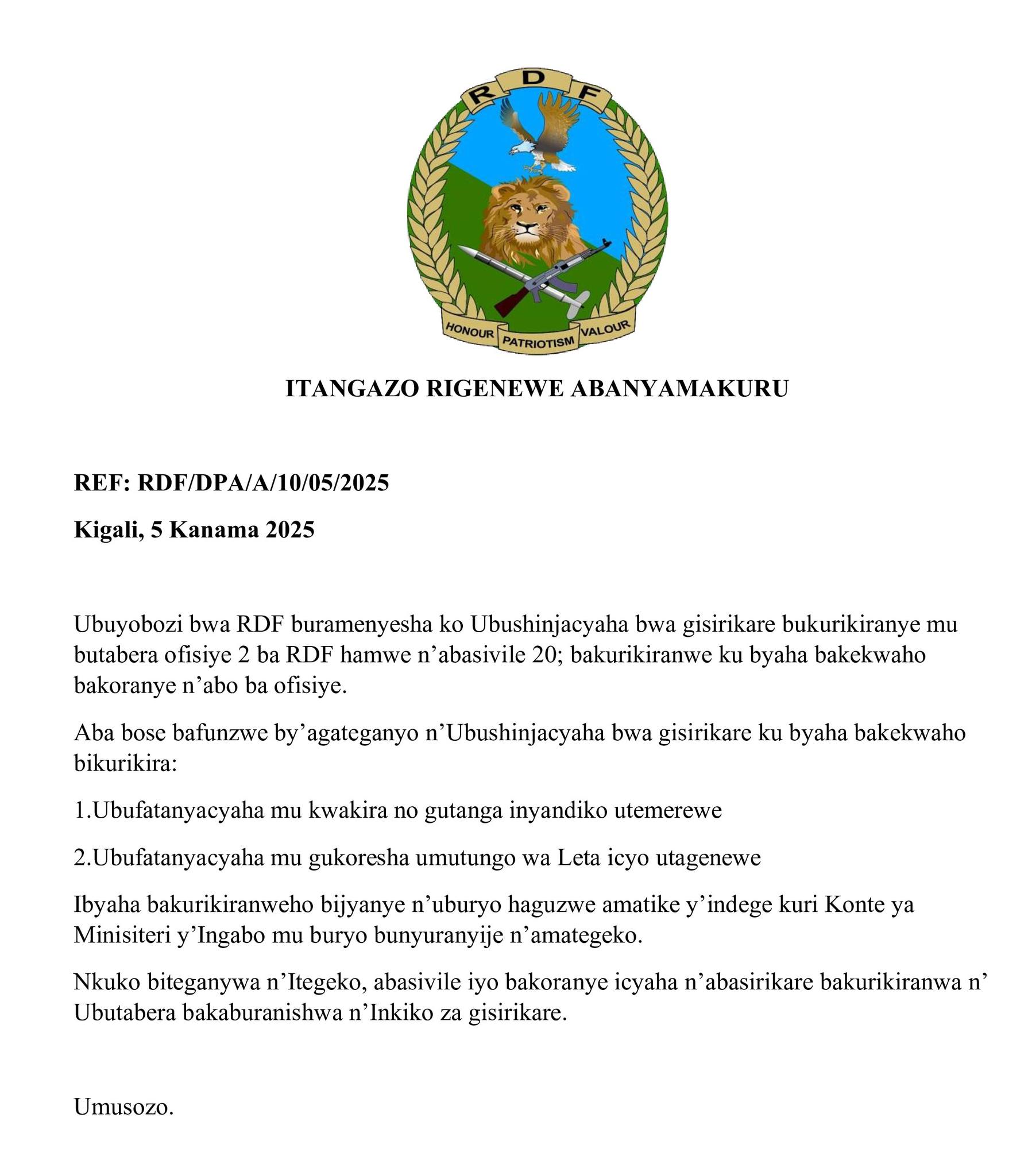 umuseke.rw - RDF isohoye itangazo ku bantu barimo gukurikiranwa, barimo ...
