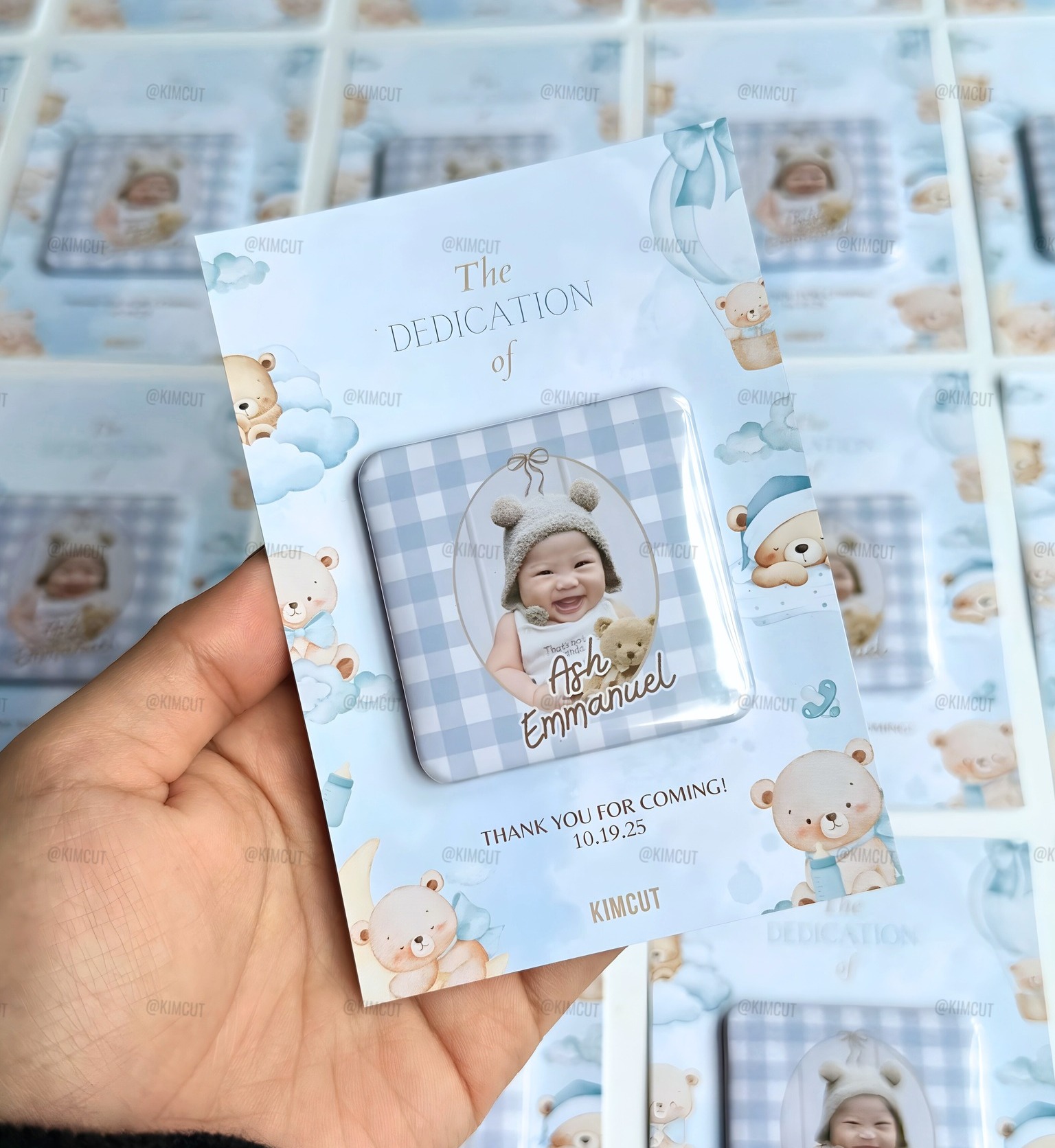 Kimcut - Soft blue and beige-themed dedication souvenir magnet for Ash ...