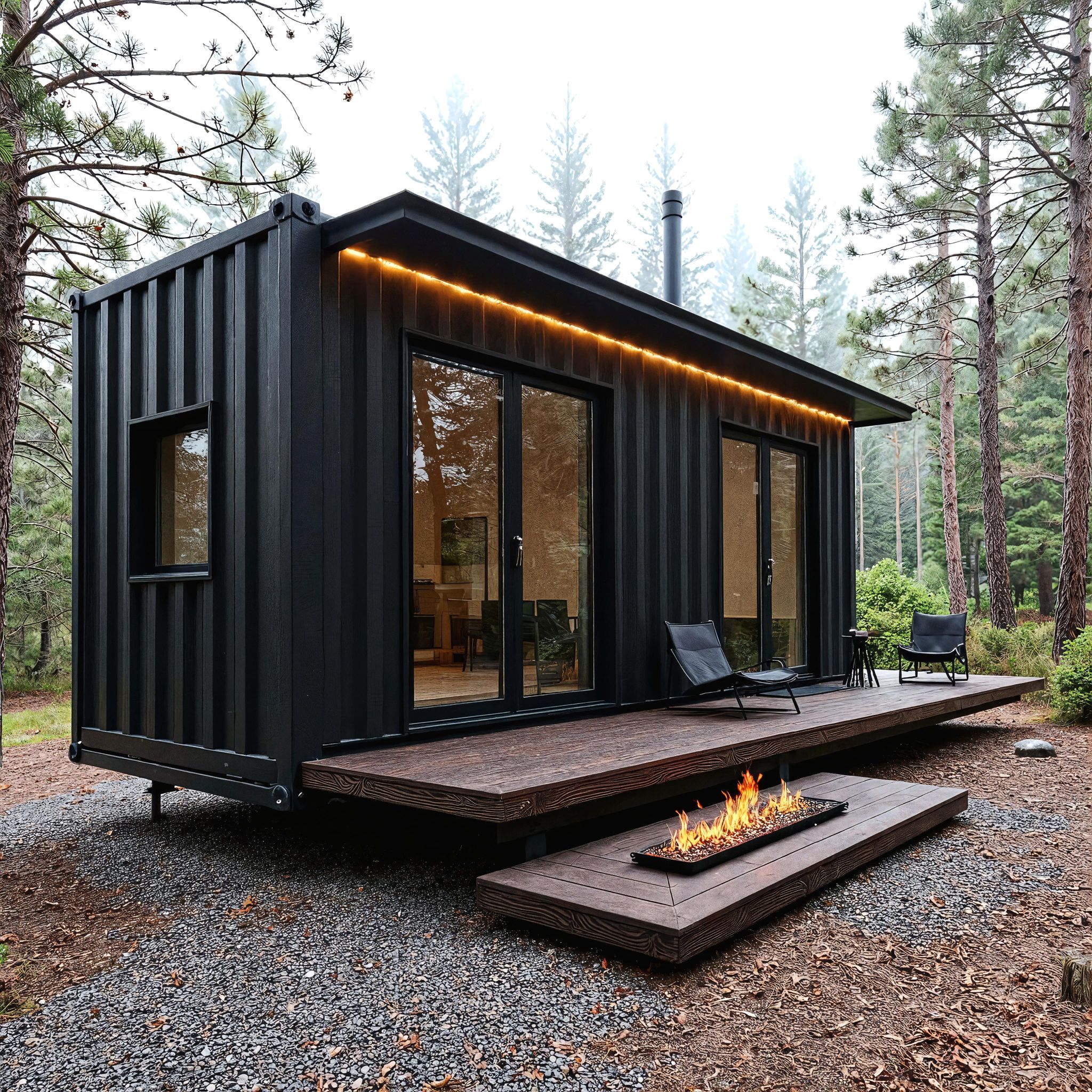 Living - Off-Grid Luxury in the Pines This sleek black container home ...