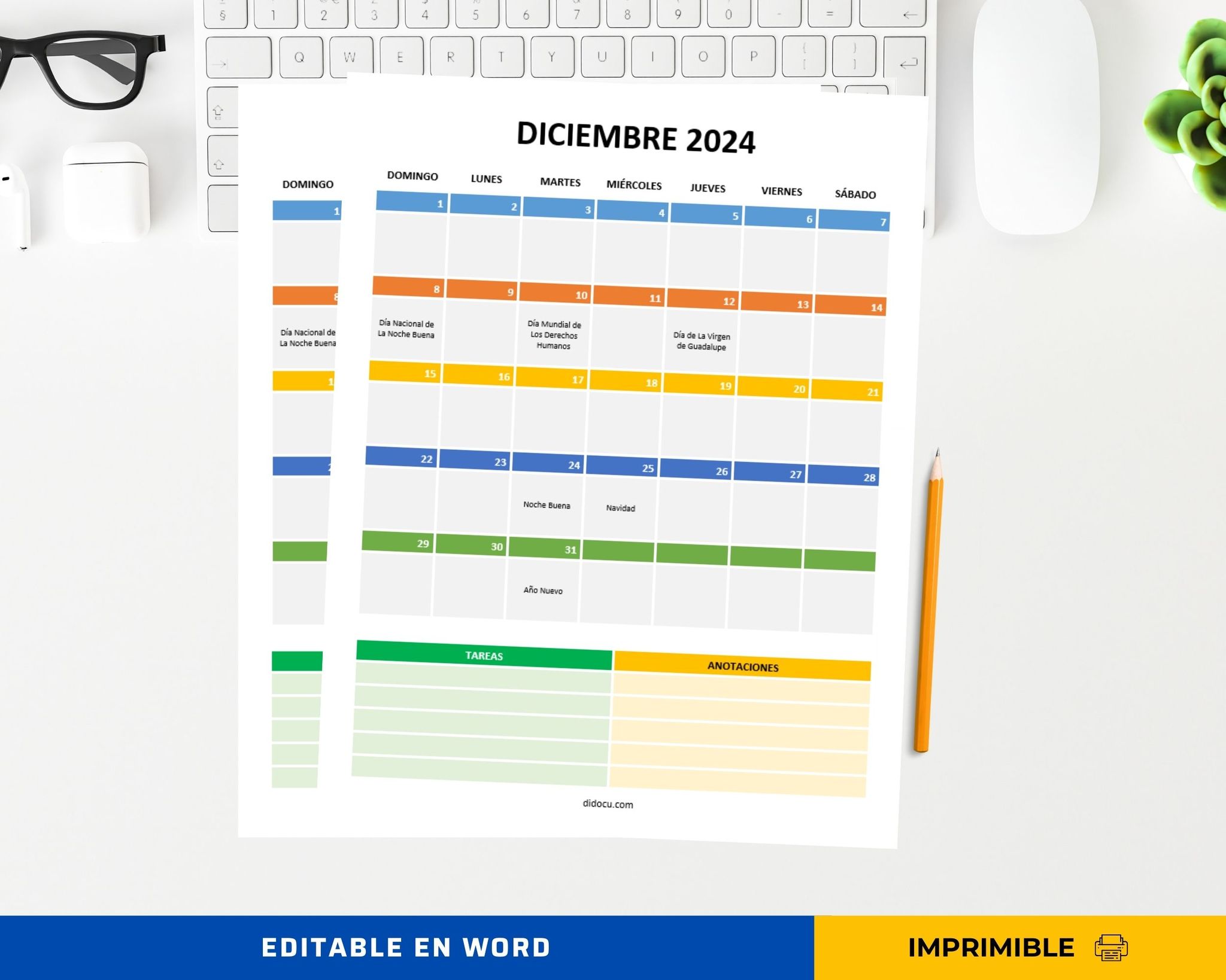 didocu - Plantilla de Calendario de Diciembre de 2024 con...